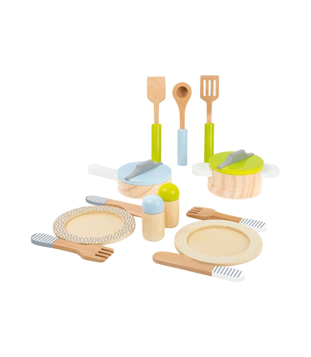 Geschirr- und Topfset aus Holz