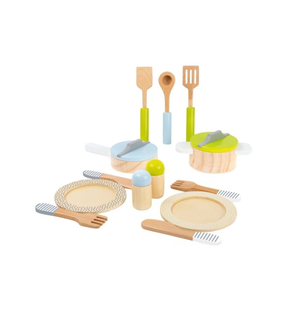 Geschirr- und Topfset aus Holz