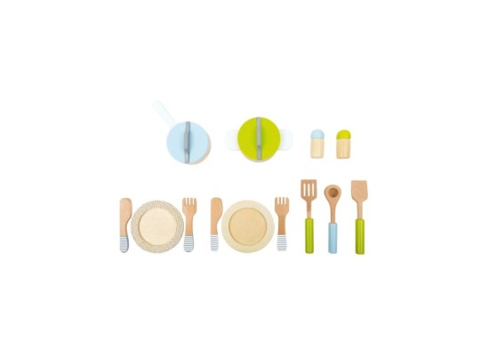 Geschirr- und Topfset aus Holz