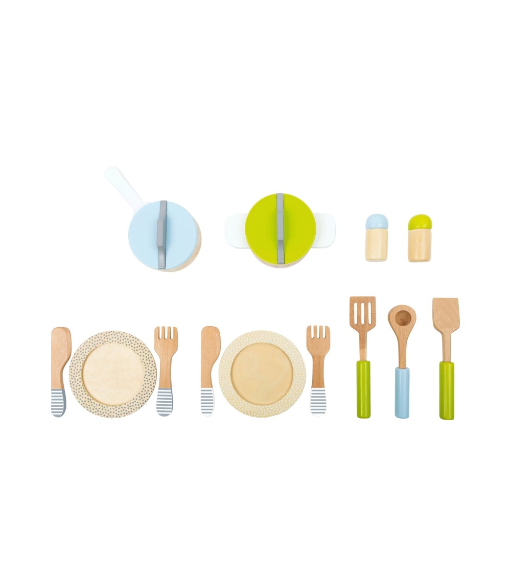 Geschirr- und Topfset aus Holz