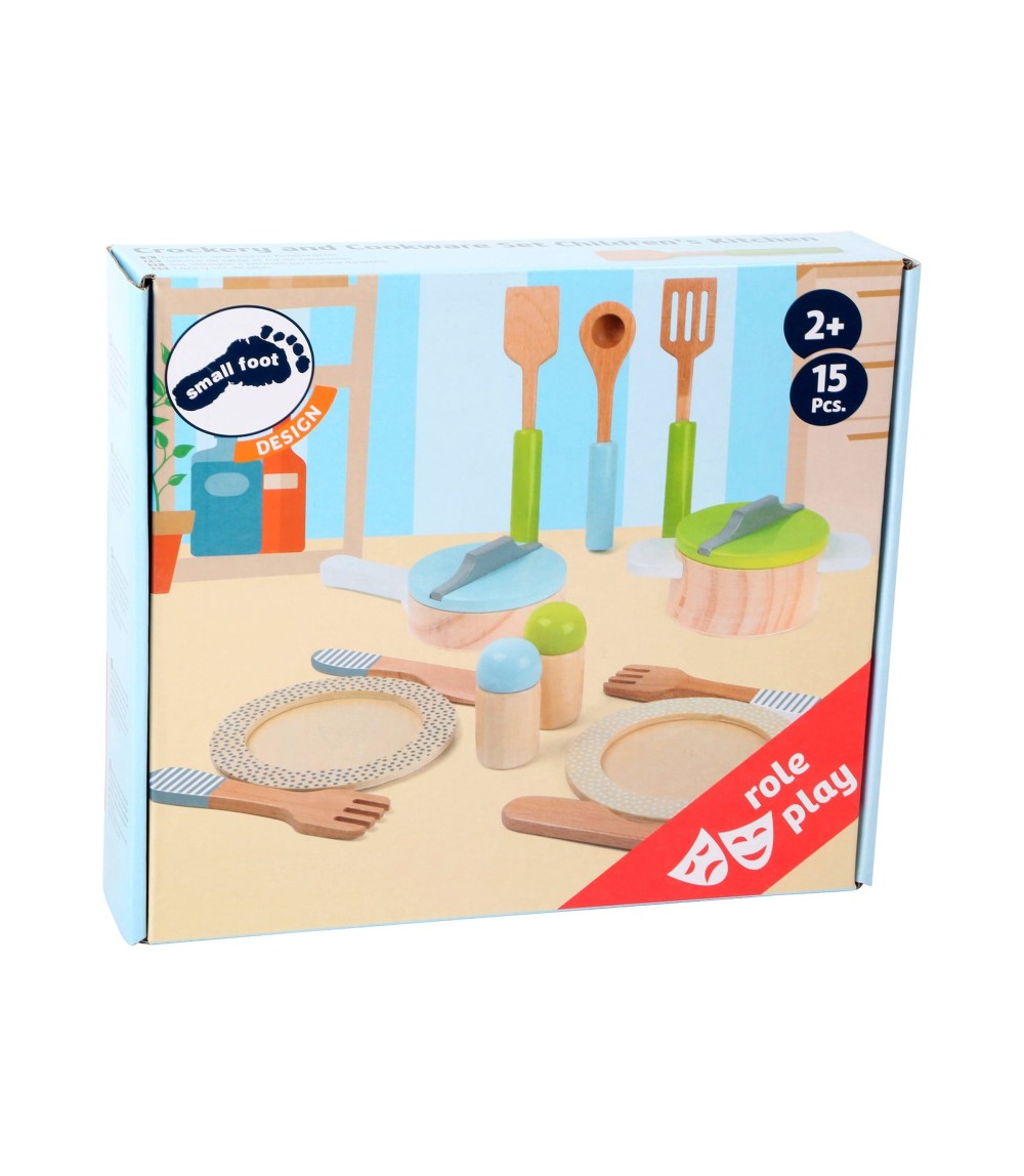 Geschirr- und Topfset aus Holz