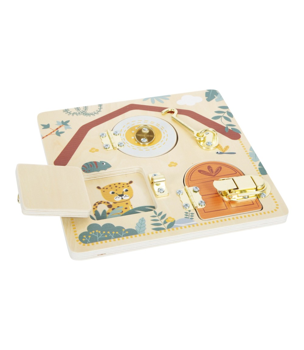 Motorikbrett Schloss und Riegel Safari