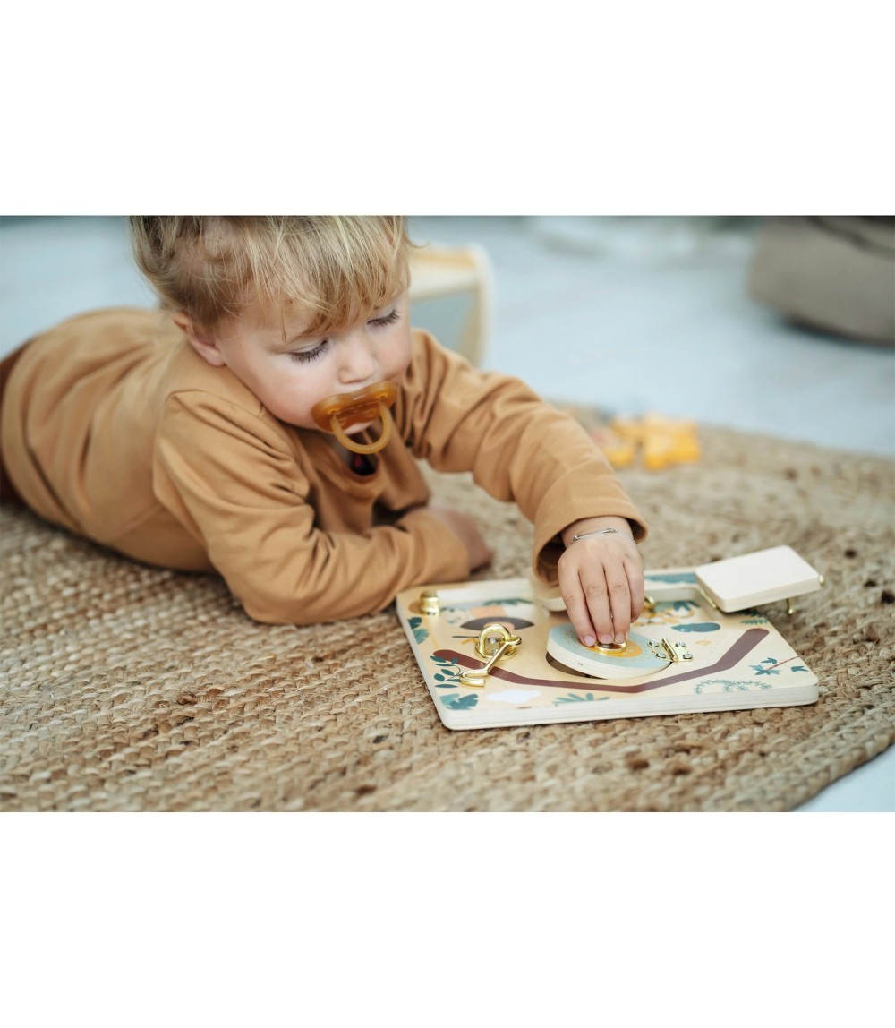 Motorikbrett Schloss und Riegel Safari