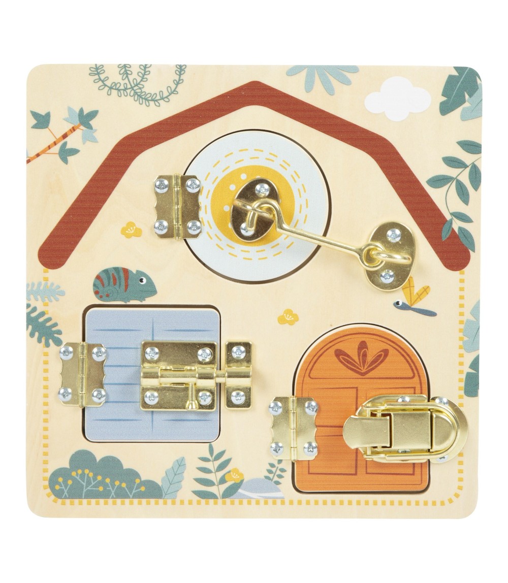 Motorikbrett Schloss und Riegel Safari