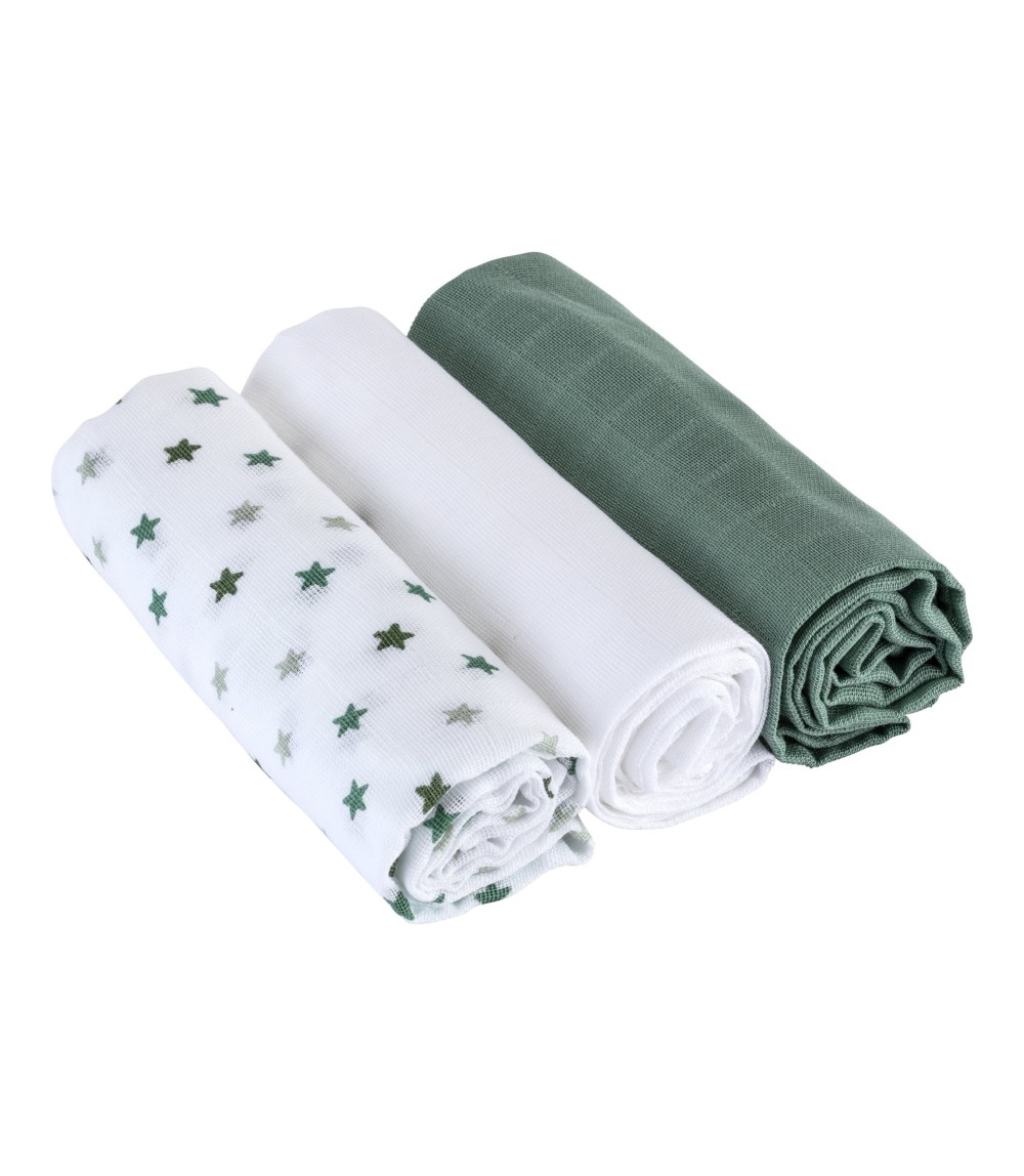 3er-Pack Mullwindeln Sterne 80x80 cm