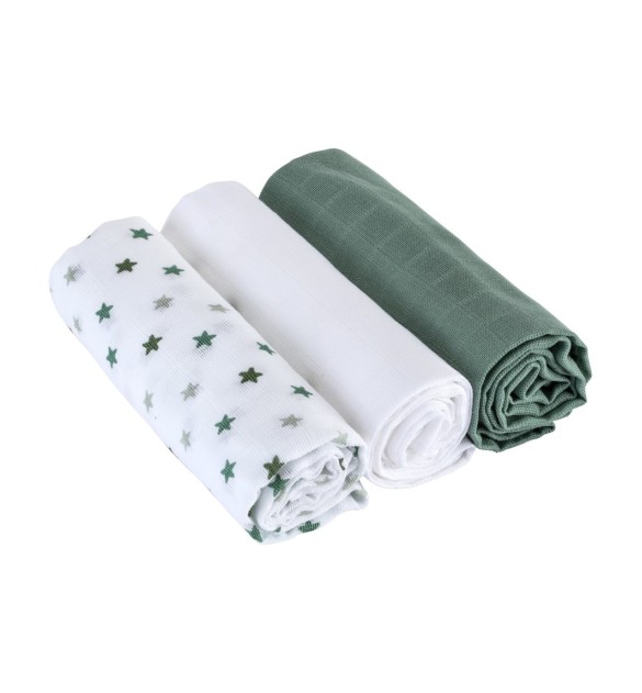 3er-Pack Mullwindeln Sterne 80x80 cm