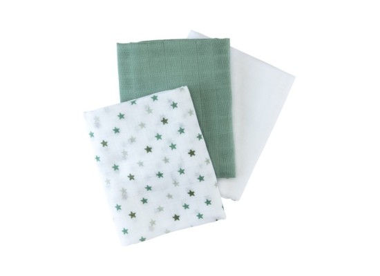 3er-Pack Mullwindeln Sterne 80x80 cm