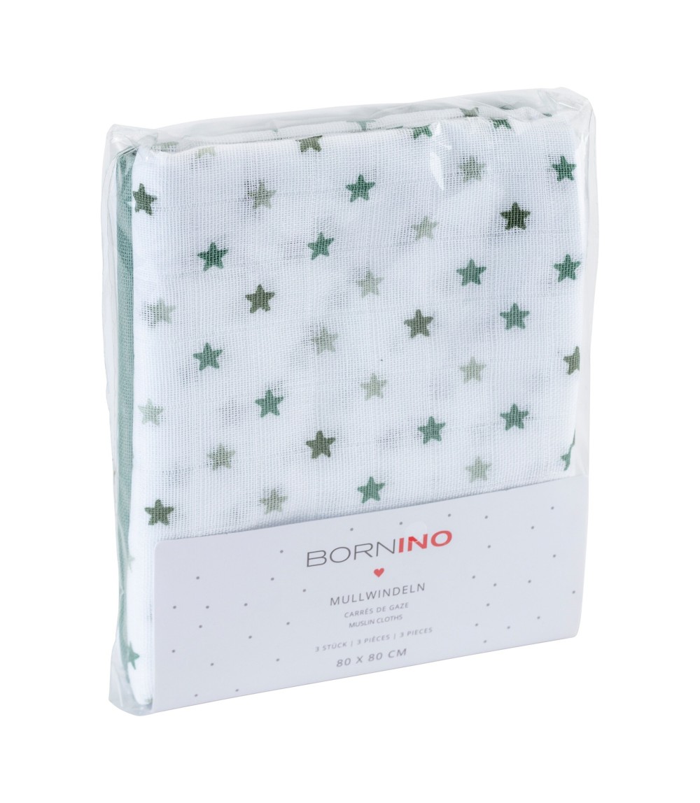 3er-Pack Mullwindeln Sterne 80x80 cm