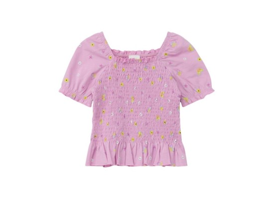 T-Shirt Blumen Schmetterlinge gesmokt