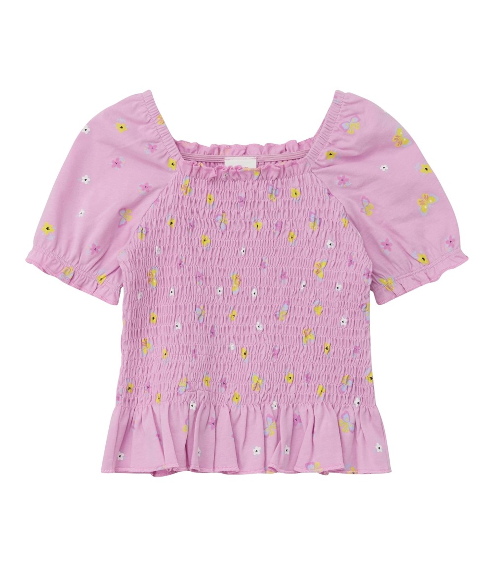 T-Shirt Blumen Schmetterlinge gesmokt