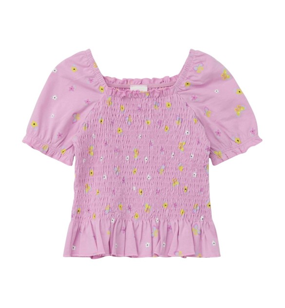 T-Shirt Blumen Schmetterlinge gesmokt