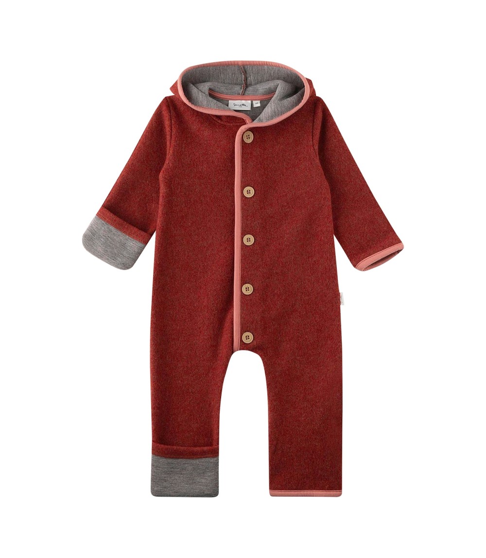 Wollfleece-Overall mit Kapuze Klappbündchen