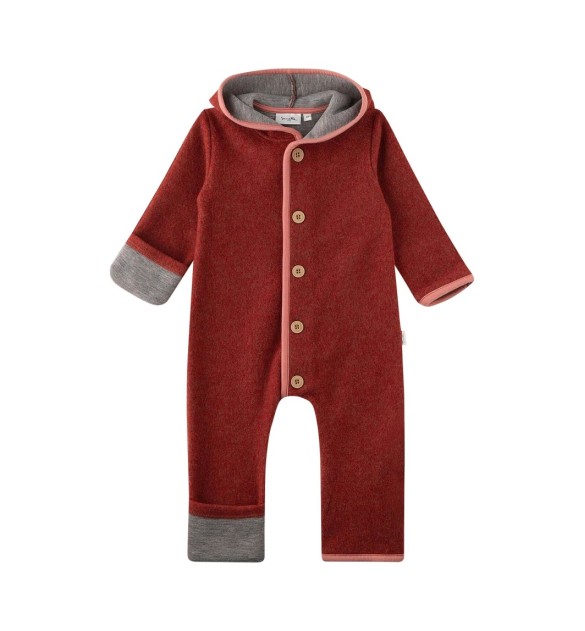 Wollfleece-Overall mit Kapuze Klappbündchen