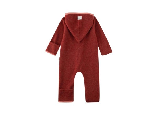 Wollfleece-Overall mit Kapuze Klappbündchen