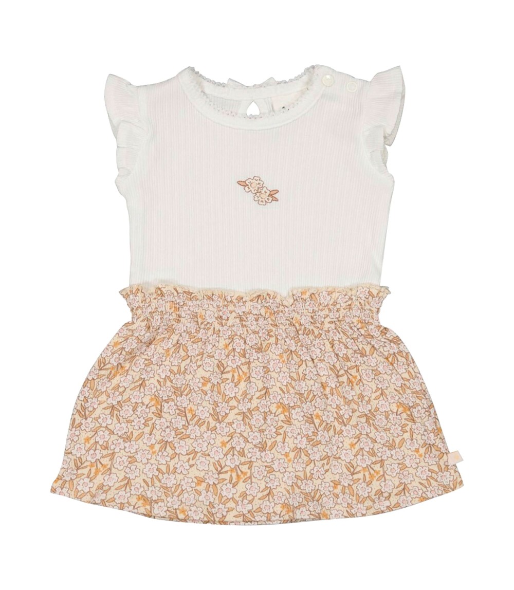 Krepp-Kleid Flügelarm Blumen Rippqualität