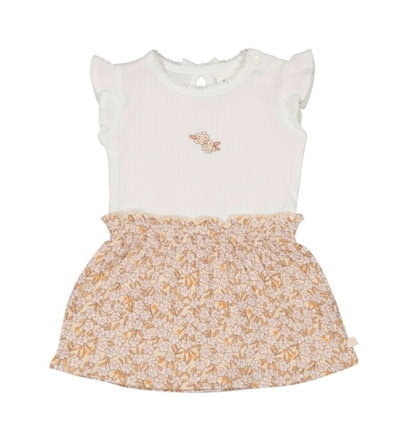 Krepp-Kleid Flügelarm Blumen Rippqualität