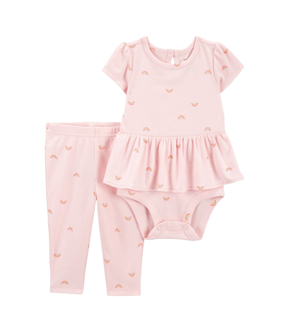 2-tlg. Set Body kurzarm und Leggings Regenbogen Rippqualität