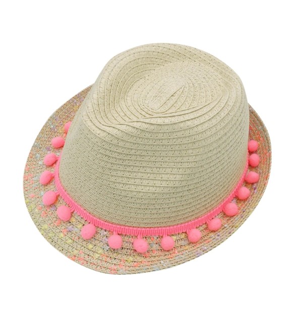Strohhut mit Pompons