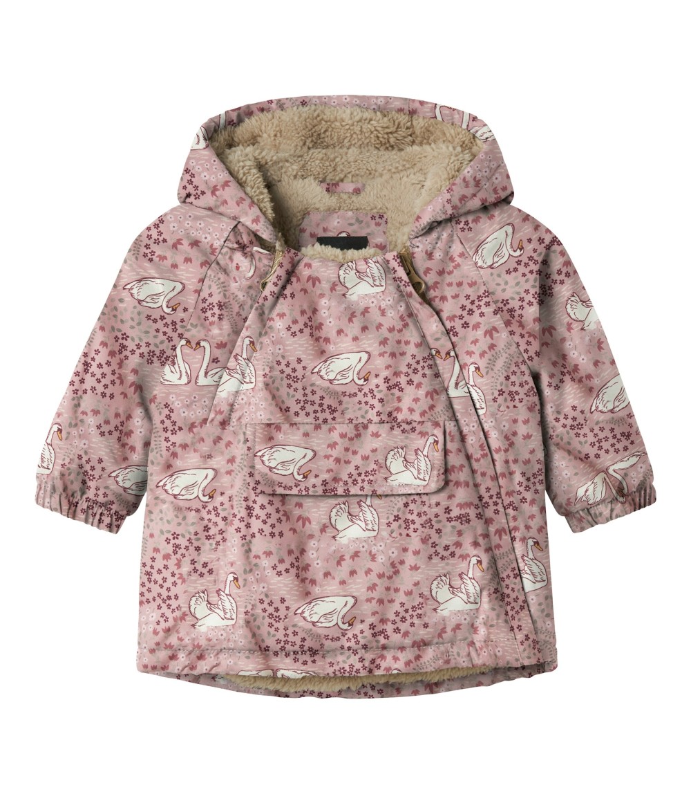 Winterjacke mit Kapuze Plüschfutter Schwäne