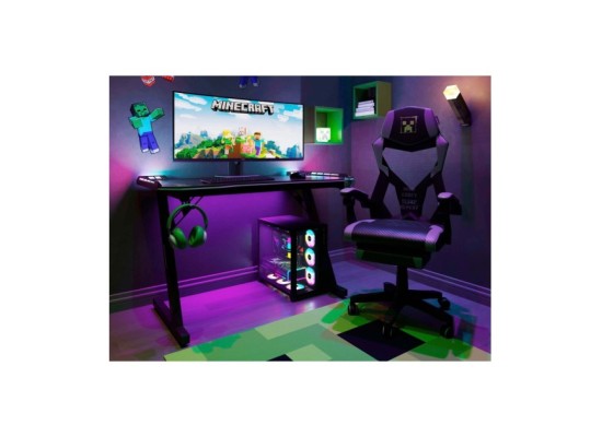 Gaming Tisch mit LED, Becher- und Headphonehalterung, Z-Fuß aus Metall