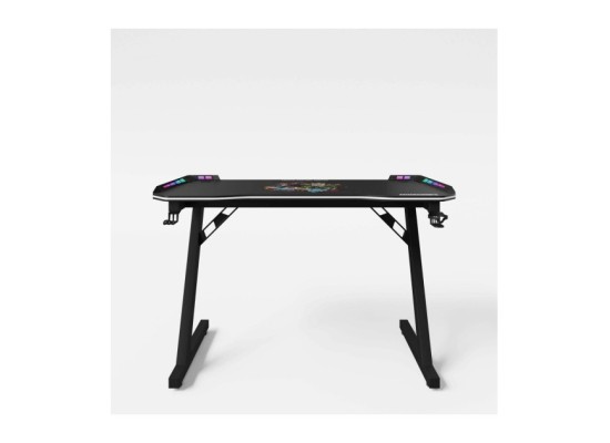 Gaming Tisch mit LED, Becher- und Headphonehalterung, Z-Fuß aus Metall