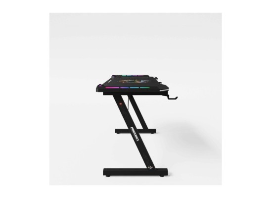 Gaming Tisch mit LED, Becher- und Headphonehalterung, Z-Fuß aus Metall