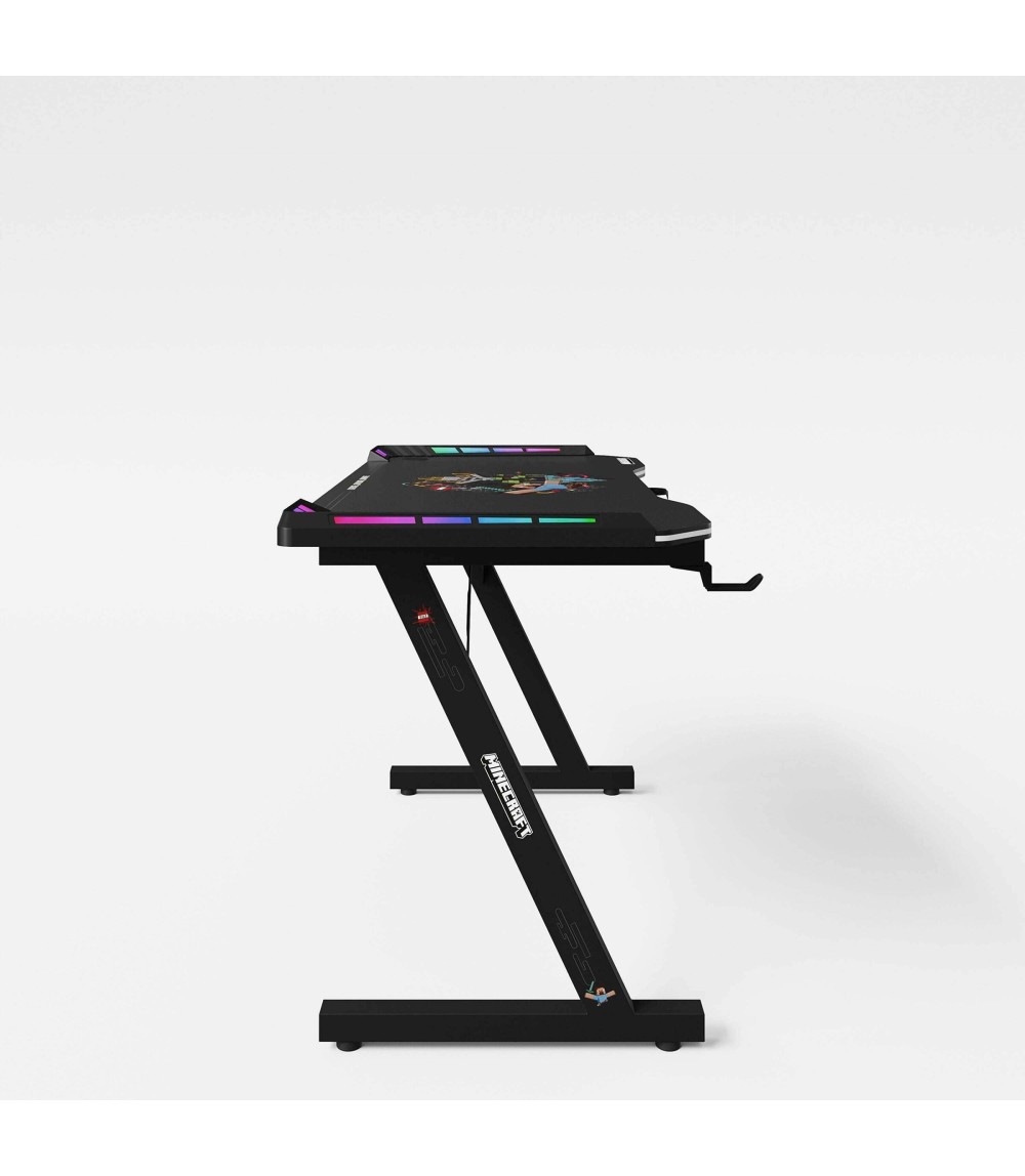 Gaming Tisch mit LED, Becher- und Headphonehalterung, Z-Fuß aus Metall