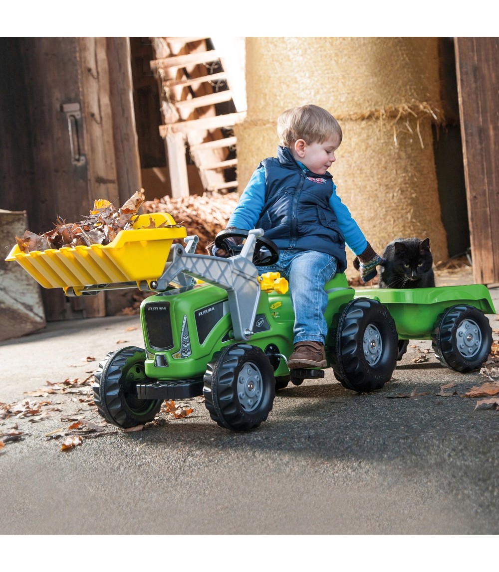 Trettraktor rollyKiddy Futura mit Frontlader und Anhänger