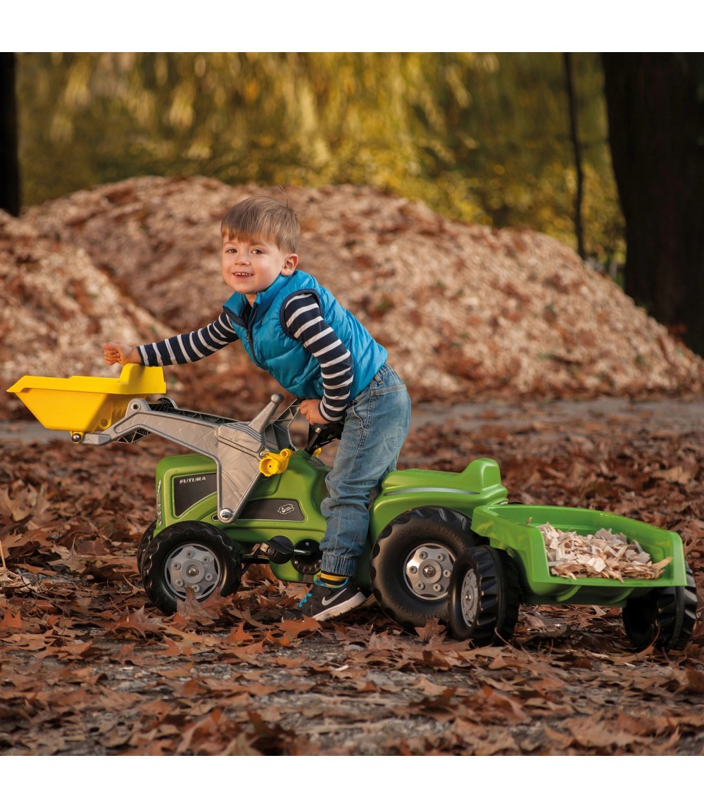 Trettraktor rollyKiddy Futura mit Frontlader und Anhänger