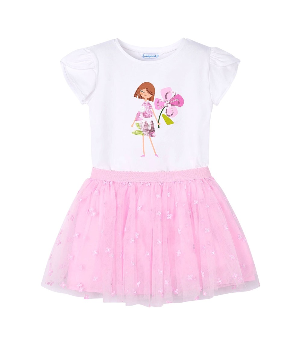 2-tlg. Set T-Shirt und Tüllrock Blumen