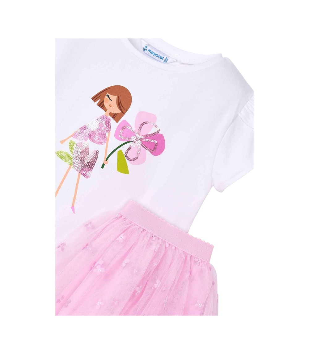 2-tlg. Set T-Shirt und Tüllrock Blumen