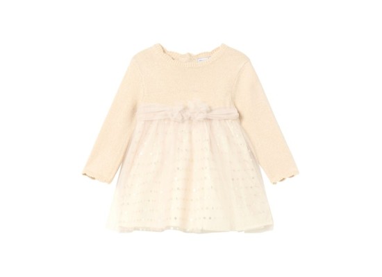 Tüllkleid langarm 2in1 Strickpullover mit Tüllrock Pailletten