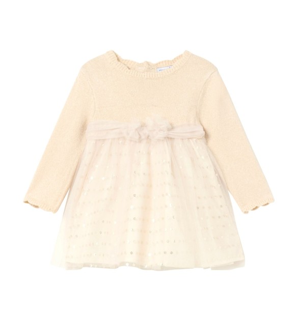 Tüllkleid langarm 2in1 Strickpullover mit Tüllrock Pailletten