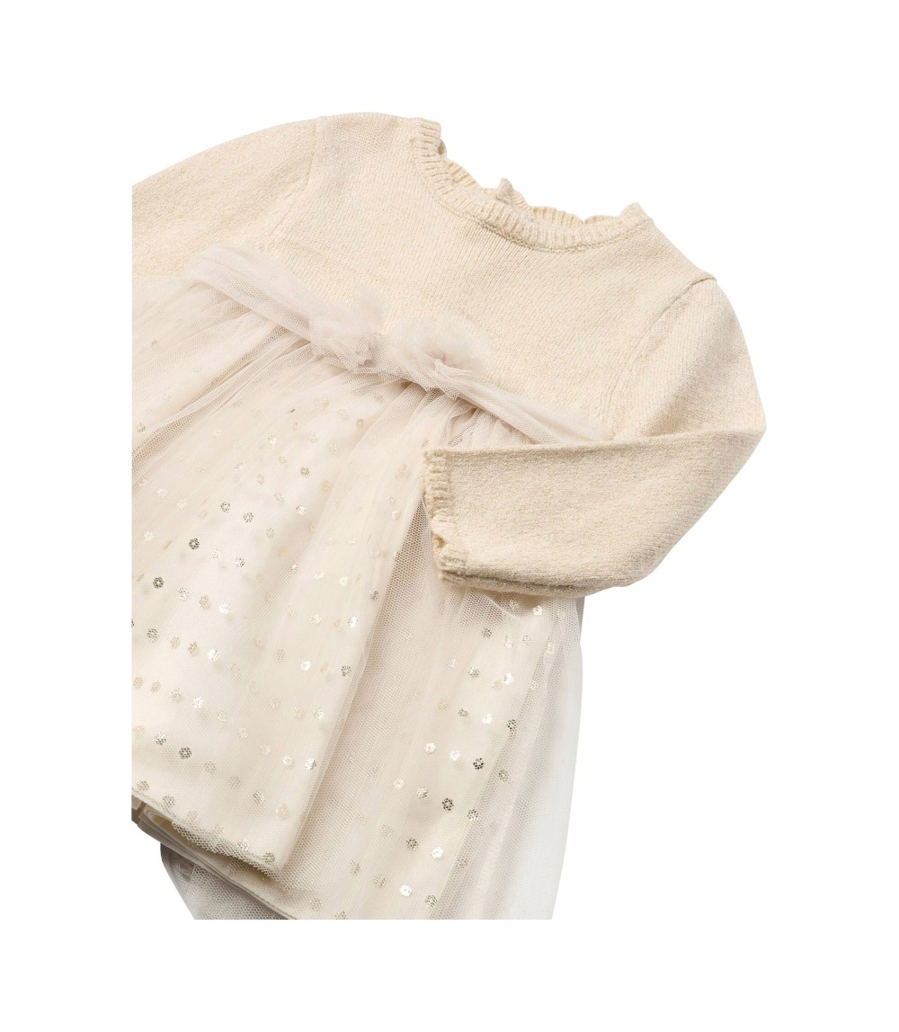 Tüllkleid langarm 2in1 Strickpullover mit Tüllrock Pailletten