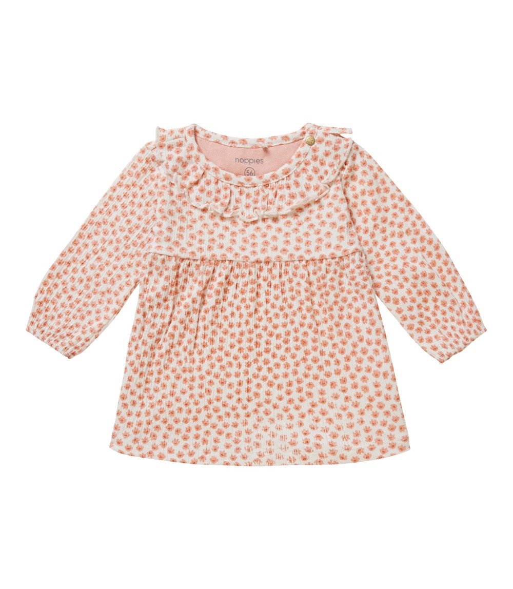 Krepp-Kleid langarm Blumen Rüschenkragen