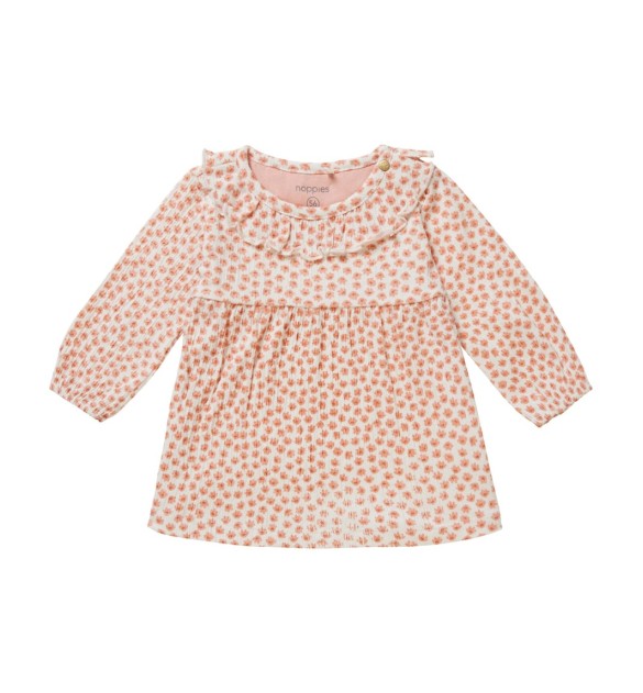 Krepp-Kleid langarm Blumen Rüschenkragen