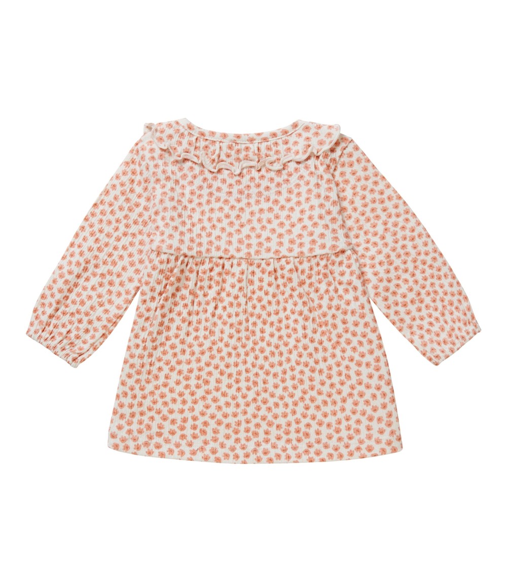 Krepp-Kleid langarm Blumen Rüschenkragen