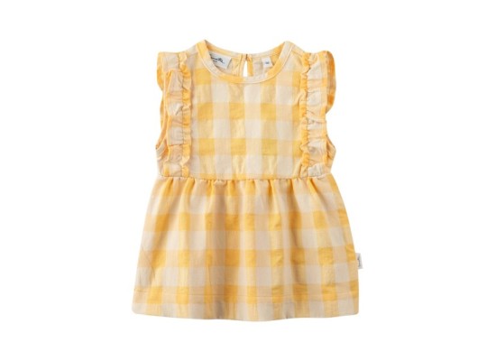Kleid ohne Arm Karo Rüsche