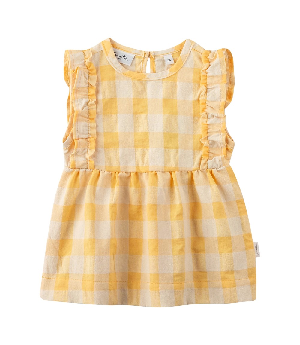 Kleid ohne Arm Karo Rüsche