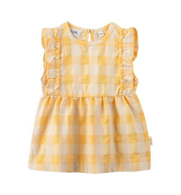 Kleid ohne Arm Karo Rüsche