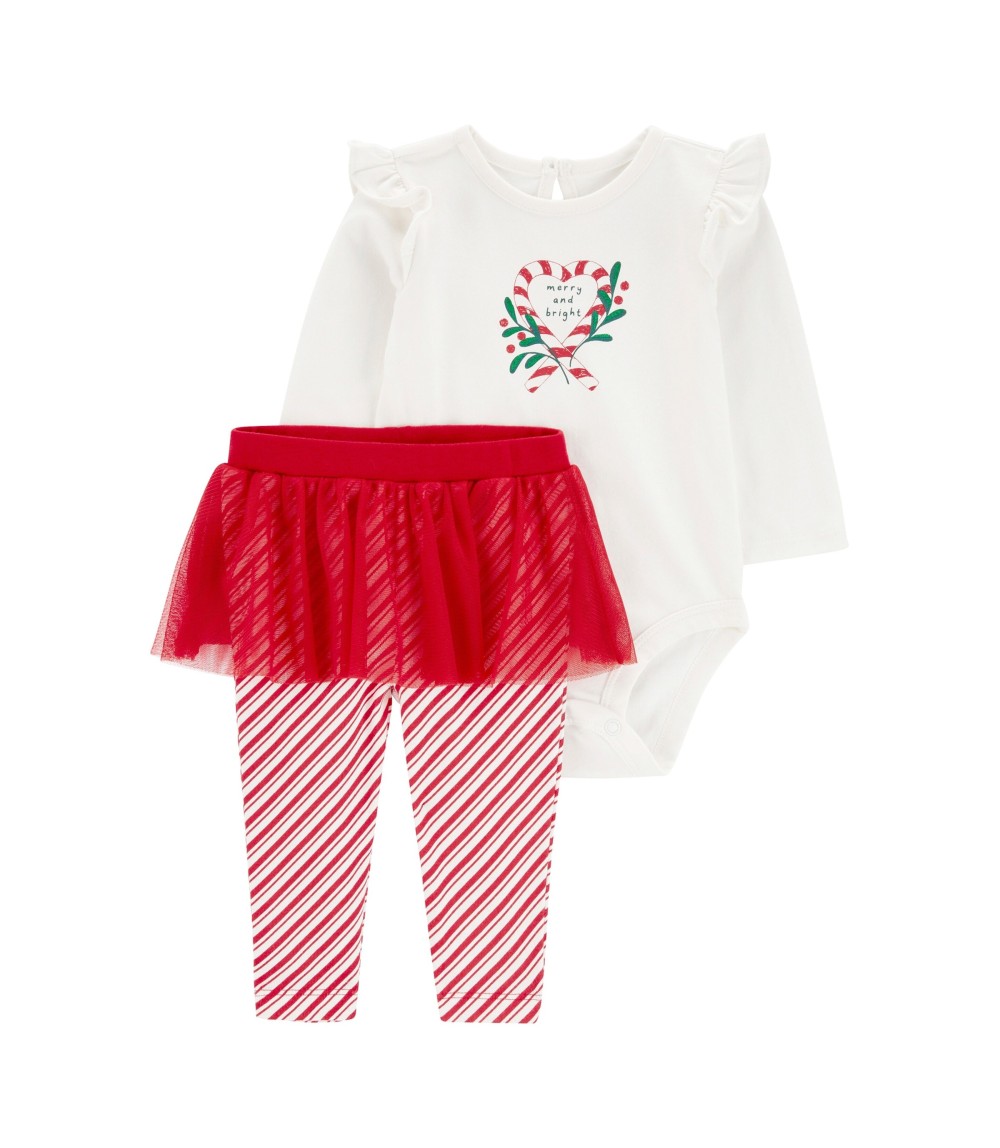 2-tlg. Set Body langarm und Leggings mit Tüllrock Weihnachten