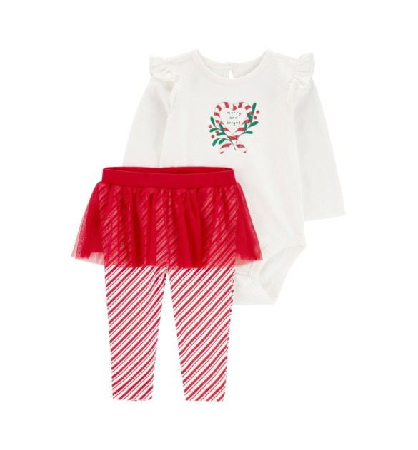 2-tlg. Set Body langarm und Leggings mit Tüllrock Weihnachten