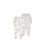 2er-Pack Schlafoverall mit Fuß Ringel Elefanten