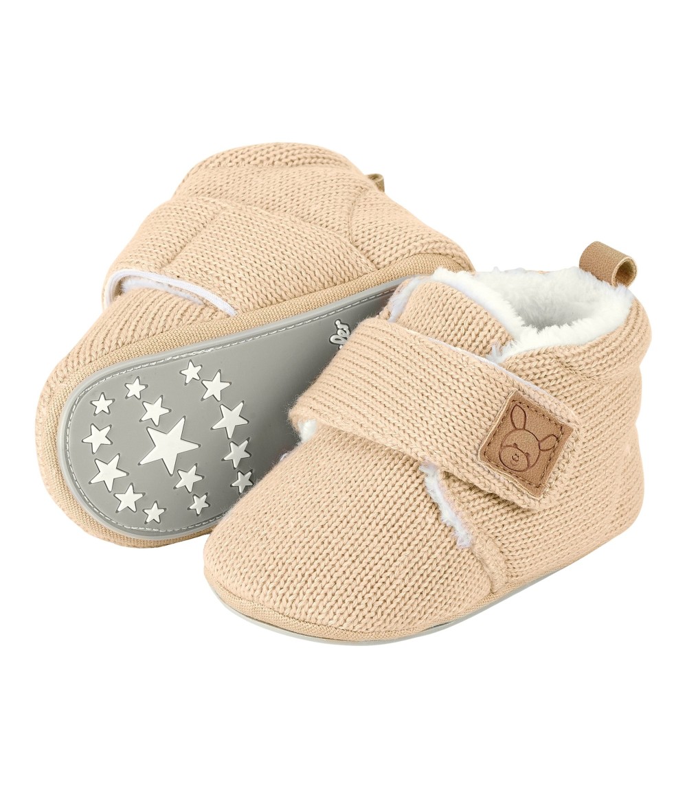 Strick-Krabbel- und Hausschuhe mit Klettverschluss