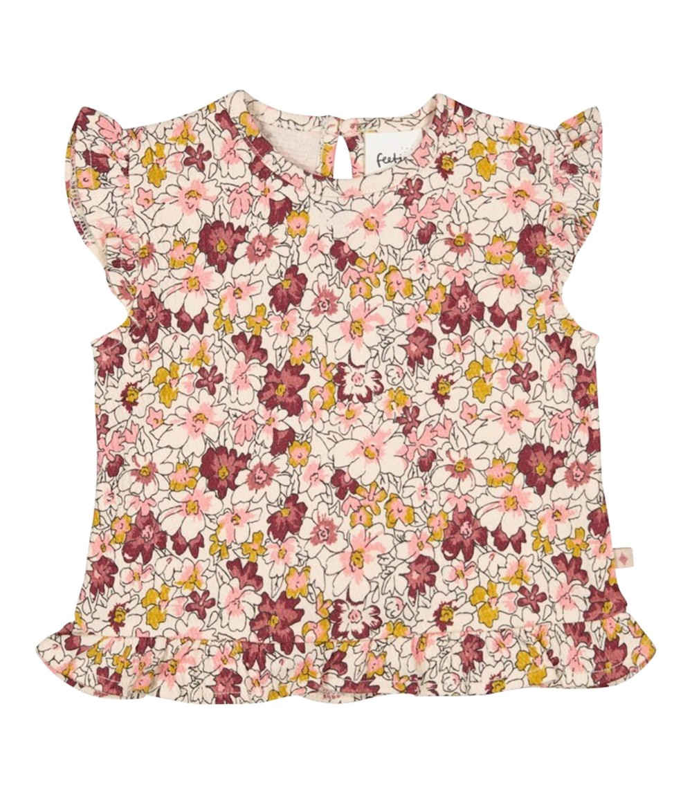 Krepp-T-Shirt Blumen Volant