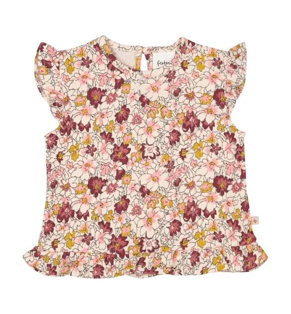 Krepp-T-Shirt Blumen Volant