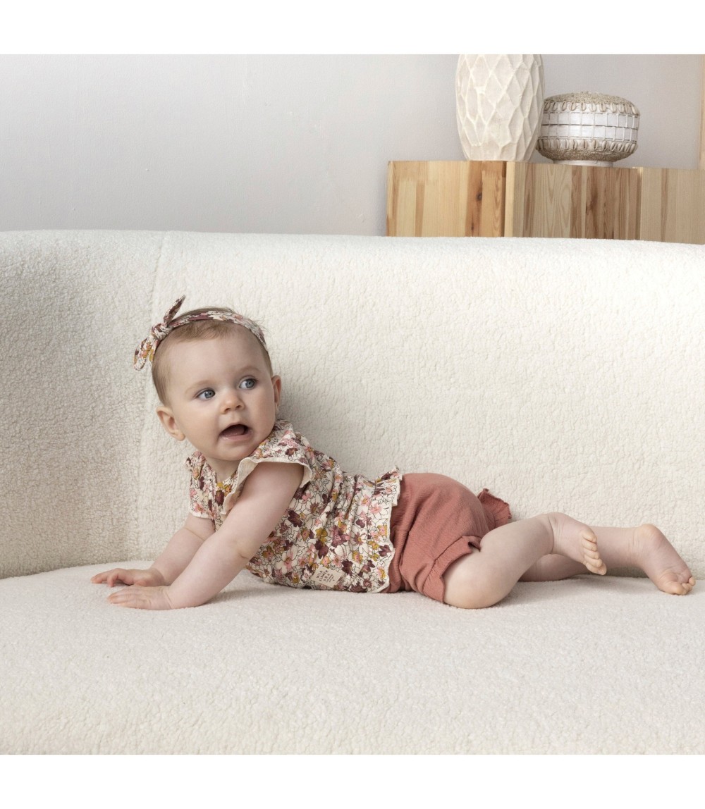 Krepp-T-Shirt Blumen Volant