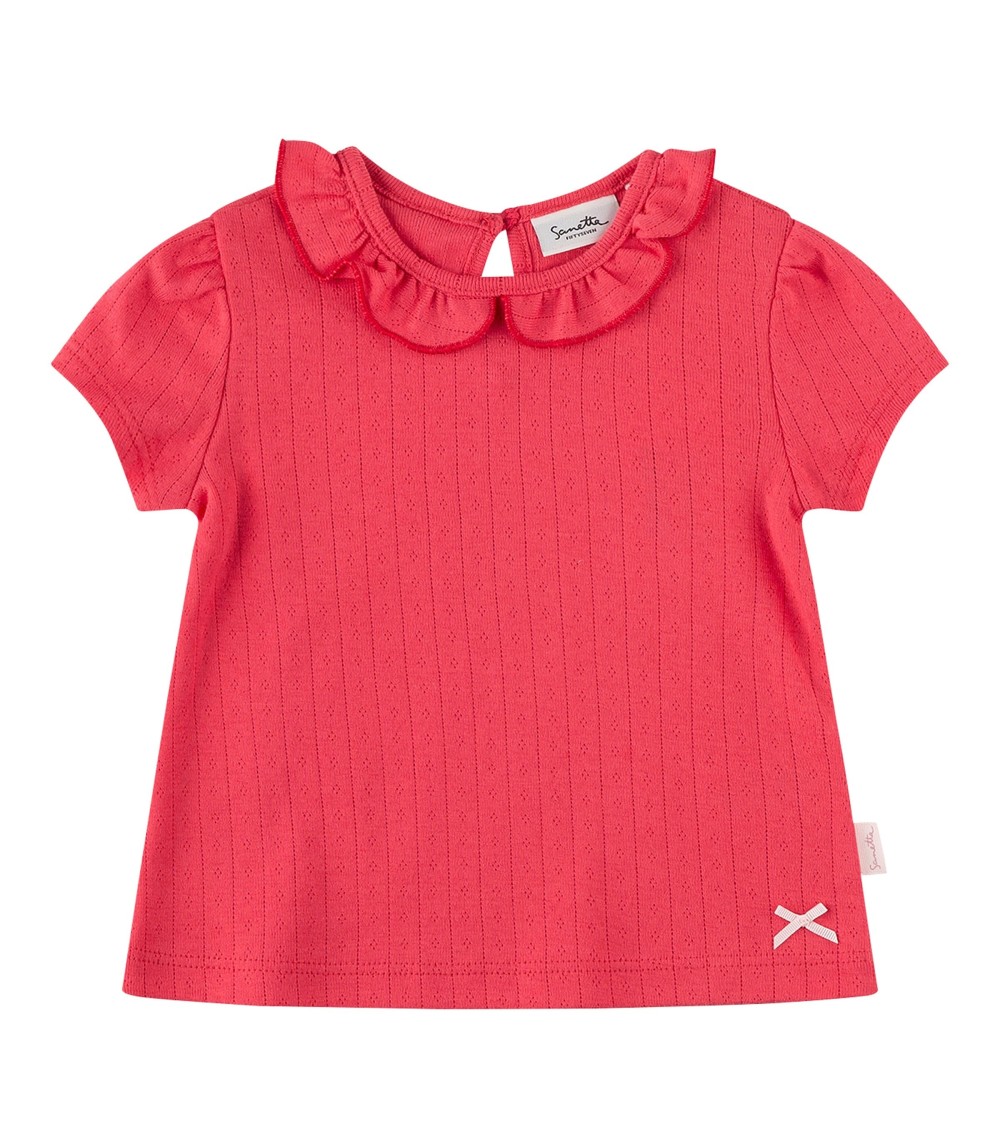 Ajour-T-Shirt Rüschenkragen