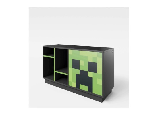 TV-Lowboard mit Tuer mit Push-Open und 4 offenen Fächern, Kabeldurchfü