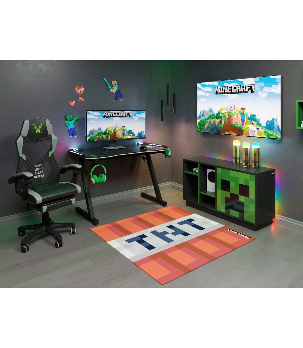 TV-Lowboard mit Tuer mit Push-Open und 4 offenen Fächern, Kabeldurchfü